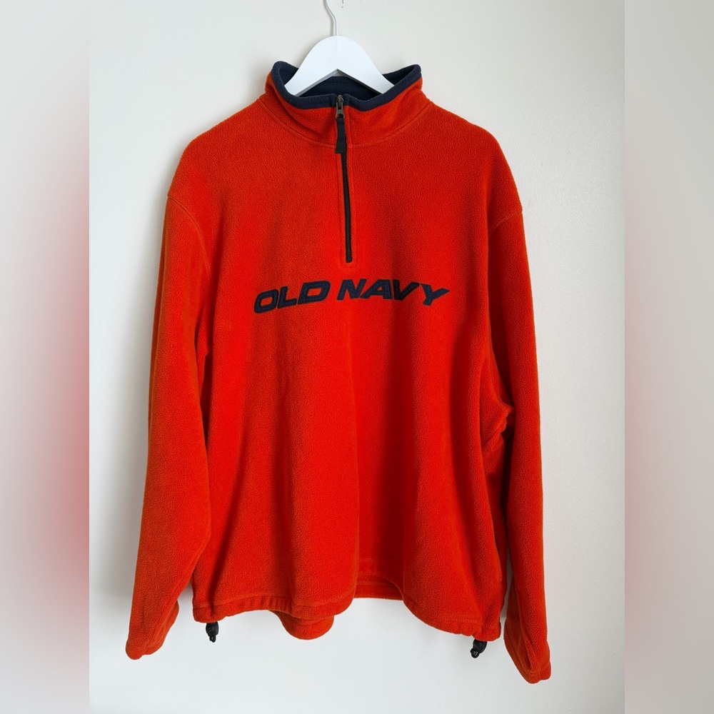Old Navy Vintage Orange Quarter Zip Fleece XXL Oversized Retro Pullover